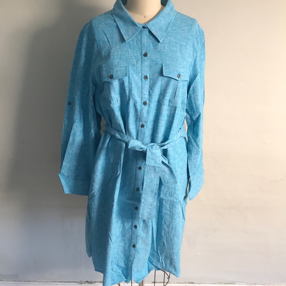 Dialogue Tie Waist Shirt Dress & Tank